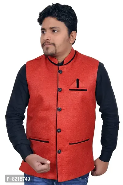 A P Creation Nehru Jacket Sleeveless Solid Men's Regular Fit Jute Ethnic Nehru Modi Jacket Or Waistcoat-thumb2