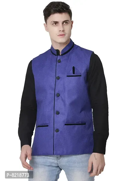 A P Creation Nehru Jacket Sleeveless Solid Men's Regular Fit Jute Ethnic Nehru Modi Jacket Or Waistcoat-thumb3