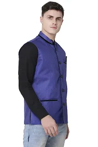 A P Creation Nehru Jacket Sleeveless Solid Men's Regular Fit Jute Ethnic Nehru Modi Jacket Or Waistcoat (Blue, X-Large)-thumb4