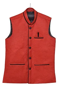 A P Creation Nehru Jacket Sleeveless Solid Men Jacket (Red, X-Large)-thumb4