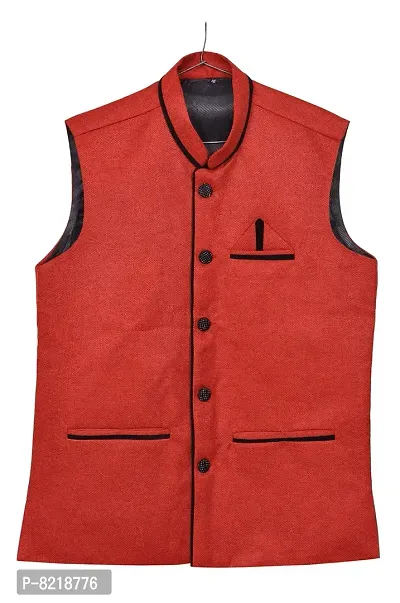 A P Creation Nehru Jacket Sleeveless Solid Men Jacket (Red, X-Large)-thumb5