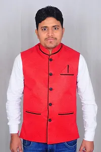 A P Creation Waistcoat | Wedding and Festival Men's Wear | Ethnic Nehru Jacket | Red Nehru Jacket | Mens Wear (Medium)-thumb1