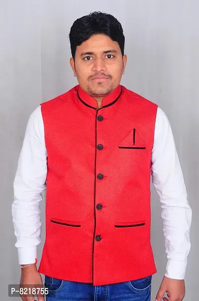 A P Creation Waistcoat | Wedding and Festival Men's Wear | Ethnic Nehru Jacket | Red Nehru Jacket | Mens Wear (Medium)-thumb2