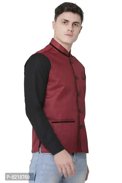 A P Creation Nehru Jacket Men Latest Nehru Jacket Sleeveless Solid Waistcoats Color Maroon 38-42-thumb5