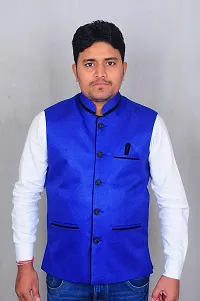 A P Creation Men's Cotton Blend Nehru and Modi Blue Jacket Ethnic Style-thumb1