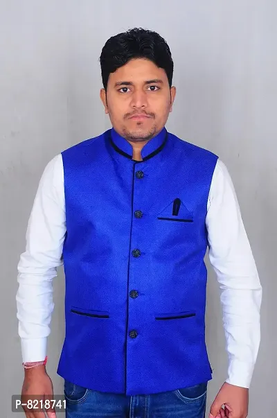 A P Creation Men's Cotton Blend Nehru and Modi Blue Jacket Ethnic Style-thumb2