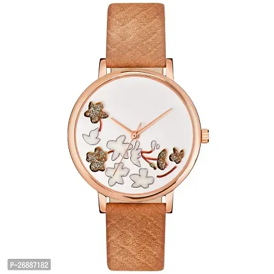 LORTTA LT- 503 Brown Flower Round Dial Analog Women Watch For Girls-thumb0