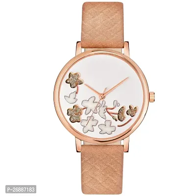 LORTTA LT- 504 Tan Flower Round Dial Analog Women Watch For Girls