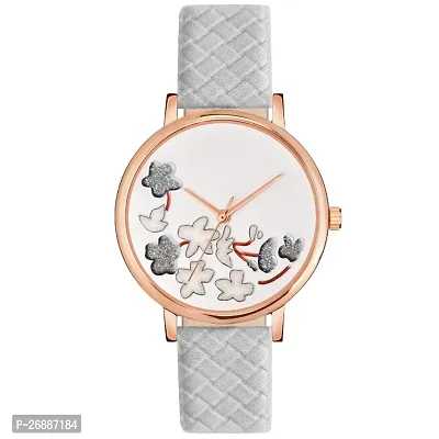 LORTTA LT- 505 Grey Flower Round Dial Analog Women Watch For Girls-thumb0