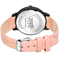 LORETTA LT-607 Peach Leather Belt Black Dial Women Watch For Girls-thumb1