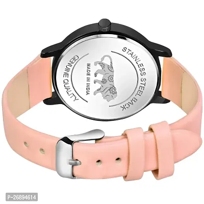 LORETTA LT-607 Peach Leather Belt Black Dial Women Watch For Girls-thumb2