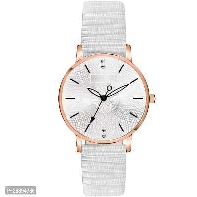 LORETTA LT-313 White Leather Strap Round Dial Women Watch For Girls-thumb0