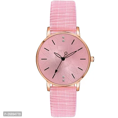 LORETTA LT-314 Pink Leather Strap Round Dial Women Watch For Girls-thumb0