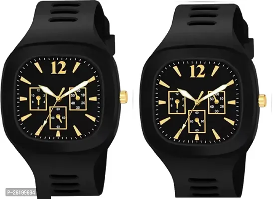 Stylish Black Silicone Digital Watch For Men Pack Of 2