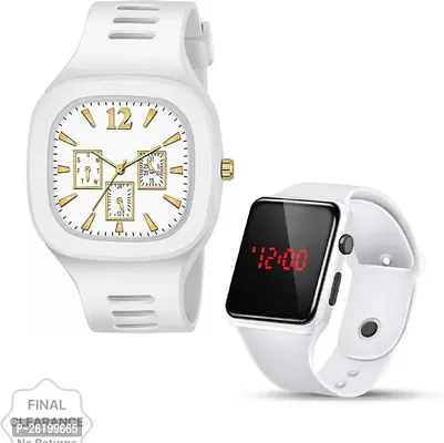 Stylish White Silicone Analog Watch For Men Pack Of 2-thumb0