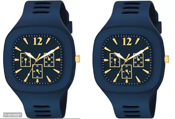 Stylish Blue Silicone Digital Watch For Men Pack Of 2-thumb0