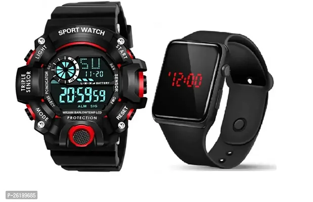 Stylish Black Rubber Digital Watch For Men Pack Of 2