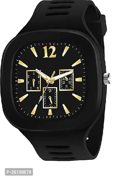 Stylish Black Rubber Analog Watch For Men-thumb0