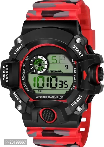 Stylish Red Silicone Digital Watch For Men-thumb0