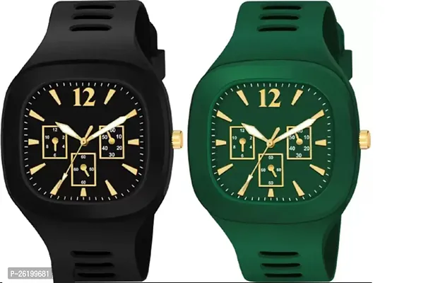 Stylish Multicoloured Rubber Digital Watch For Men Pack Of 2