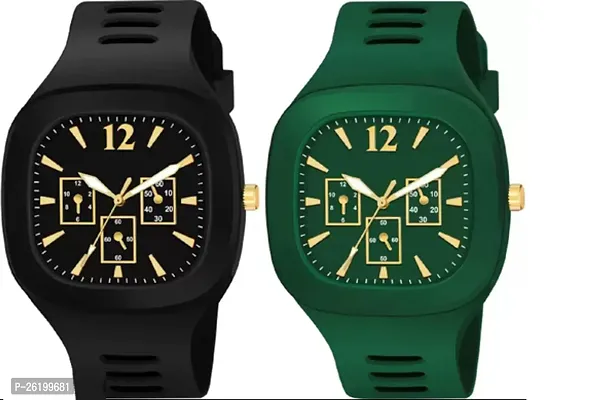 Stylish Multicoloured Rubber Digital Watch For Men Pack Of 2-thumb0