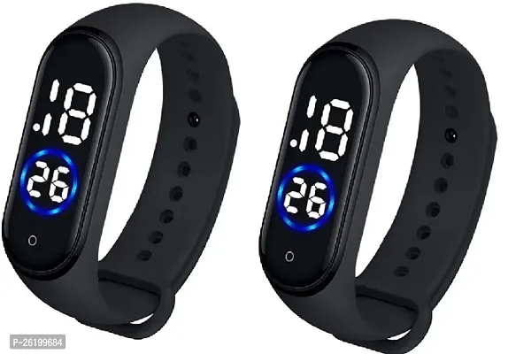 Stylish Black Rubber Digital Watch For Men Pack Of 2