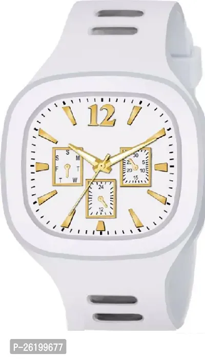 Stylish White Rubber Analog Watch For Men-thumb0