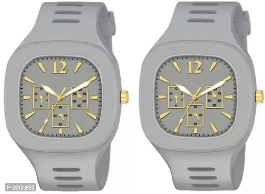 Stylish White Silicone Digital Watch For Men Pack Of 2-thumb0