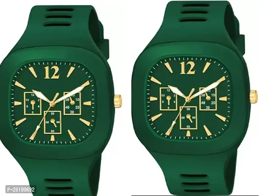 Stylish Green Silicone Digital Watch For Men Pack Of 2