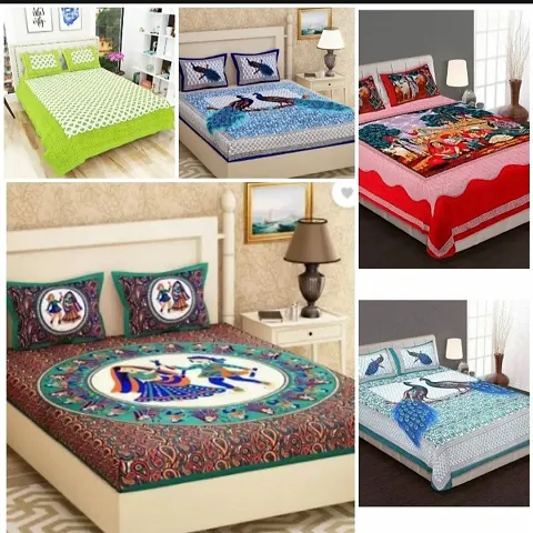 Cotton Printed Double Bedsheets Combo Of 5