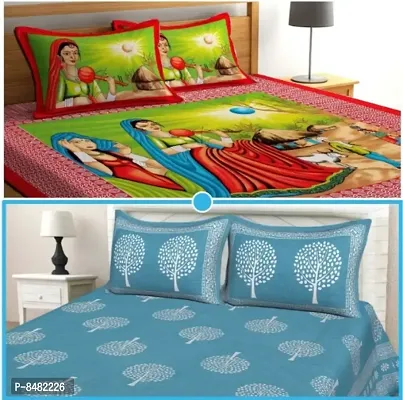 104 TC Cotton Double Jaipuri Prints Flat Bedsheet-thumb0