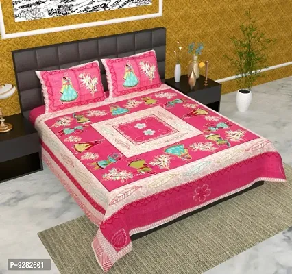 104 TC Cotton Double Jaipuri Prints Flat Bedsheet-thumb0