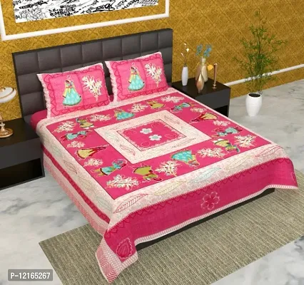 Beautiful 104 TC Cotton Double Jaipuri Prints Flat Bedsheet-thumb0