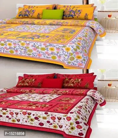 104 TC Cotton Double Jaipuri Prints Flat Bedsheet