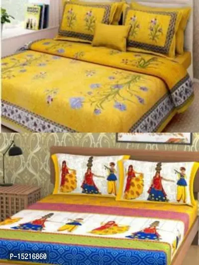 104 TC Cotton Double Jaipuri Prints Flat Bedsheet