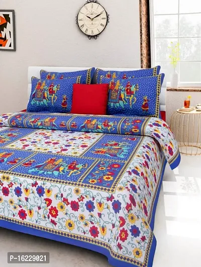 104 TC Cotton Double Jaipuri Prints Flat Bedsheet-thumb0