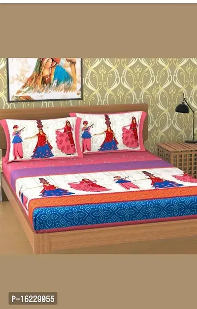 104 TC Cotton Double Jaipuri Prints Flat Bedsheet-thumb0