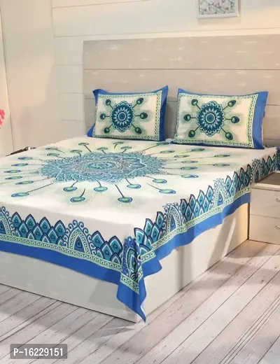 104 TC Cotton Double Jaipuri Prints Flat Bedsheet-thumb0