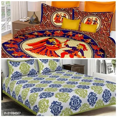 stunning Cotton Double Jaipuri Prints Flat 2 Bedsheet 4 PILLOW COVER-thumb0