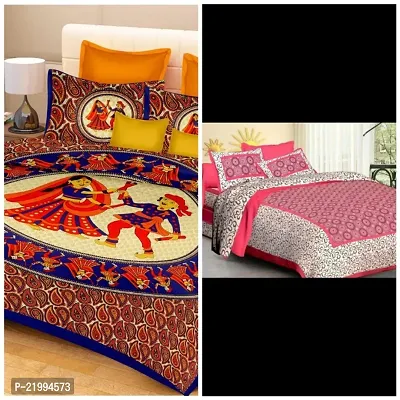 stunning Cotton Double Jaipuri Prints Flat 2 Bedsheet 4 PILLOW COVER