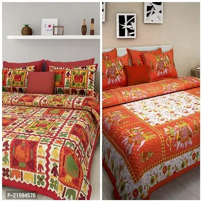 stunning Cotton Double Jaipuri Prints Flat 2 Bedsheet 4 PILLOW COVER