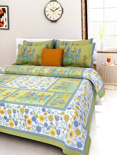 Cotton Queen Size Double Bedsheet With 2 Pillow Covers