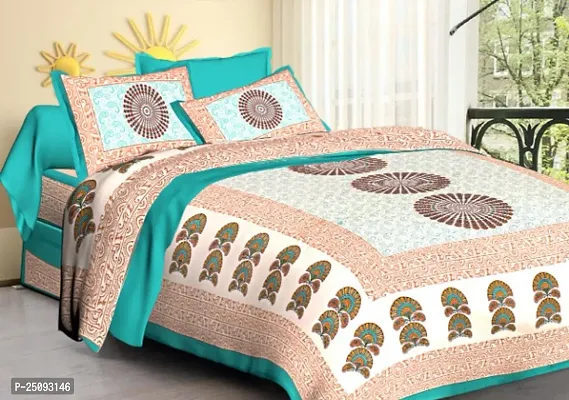stunning Cotton Double Jaipuri Prints Flat 1 Bedsheet 2 PILLOW COVER-thumb0