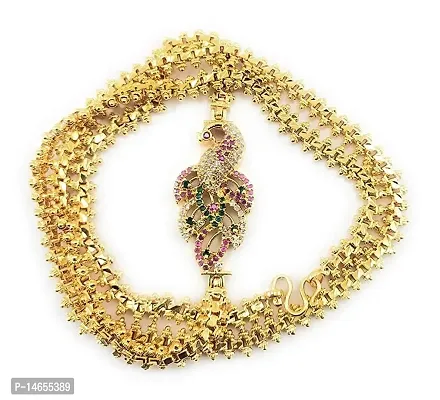 CUTE GOLD One Gram Micro Gold Plated Traditional Designer American Diamond Stone Mugappu Chain for Women  Girls-thumb2