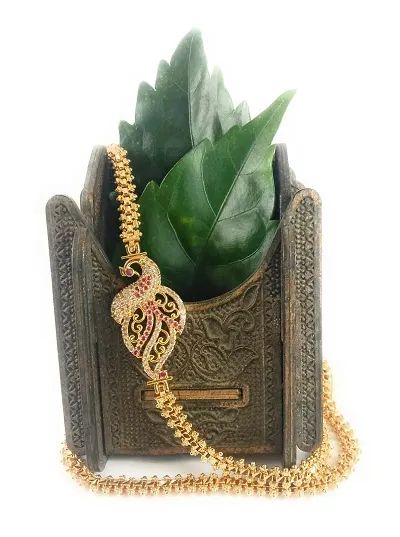 CUTE GOLD One Gram Micro Gold Plated Traditional Designer American Diamond Stone Mugappu Chain for Women & Girls