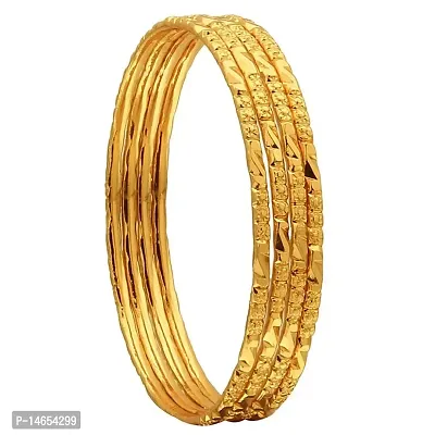 CUTE GOLD 1 Gram Gold Plated Copper Traditional Plain Bangle Set for Women  Girls