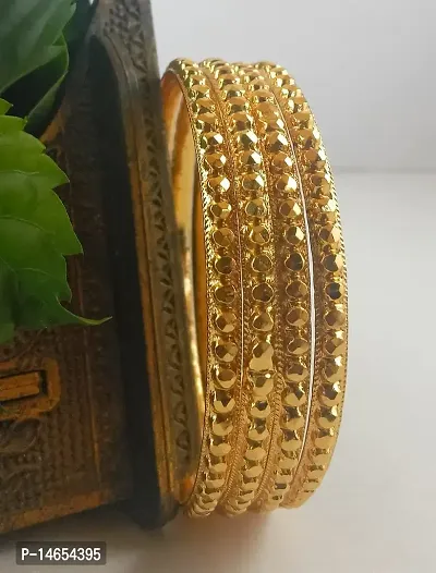 CUTE GOLD 1 Gram Gold Plated Copper Traditional Plain Bangle Set for Women  Girls-thumb2