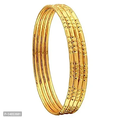 CUTE GOLD 1 Gram Gold Plated Copper Traditional Plain Bangle Set for Women  Girls-thumb0