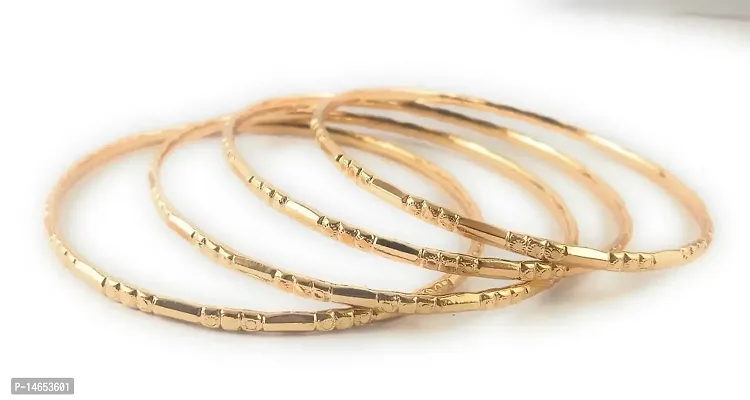 CUTE GOLD 1 Gram Gold Plated Copper Traditional Plain Bangle Set for Women  Girls-thumb3