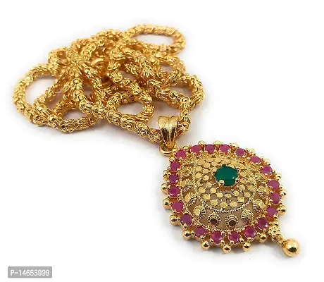 CUTE GOLD One Gram Micro Gold Plated Fashion Jewellery South Indian Traditional Ruby Emerald Handcrafted Dollar Chain for Women  Girls (24 inch)